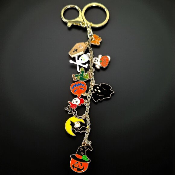 Halloween Charm Handmade Bag Charm Keychain on gold tone chain - Picture 1 of 7